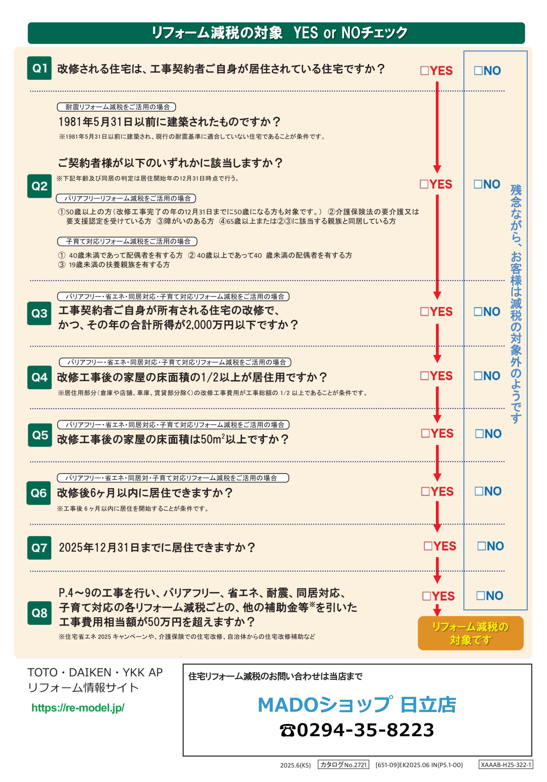 リフォーム減税の対象 YES or NOチェック