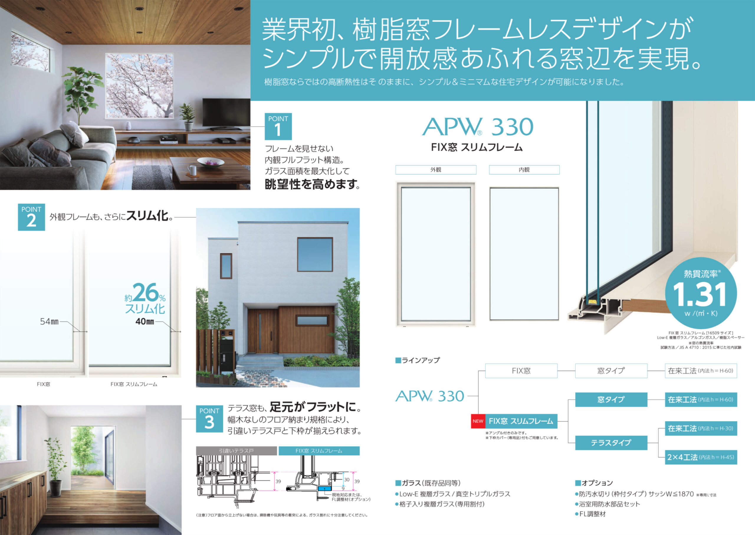 業界初、樹脂窓フレームレスデザインがシンプルで開放感あふれる窓辺を実現。