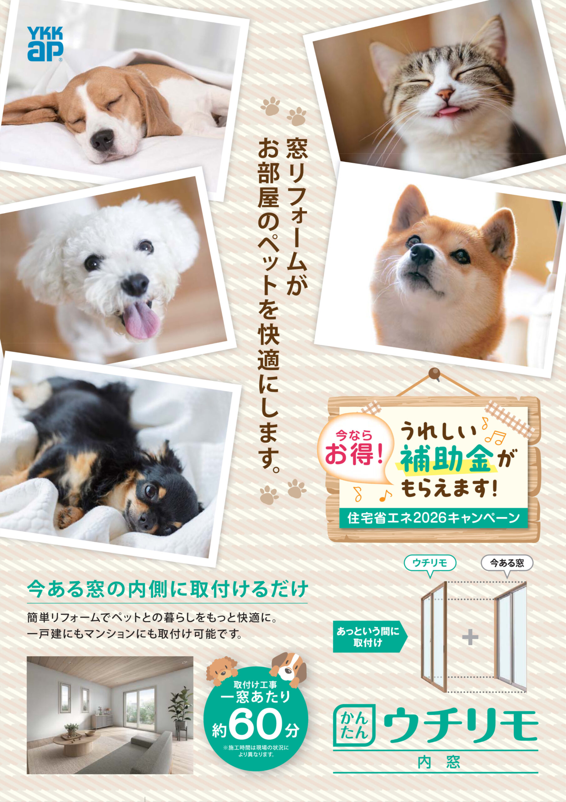 簡単リフォームでペットとの暮らしをもっと快適に。
一戸建にもマンションにも取付け可能です。